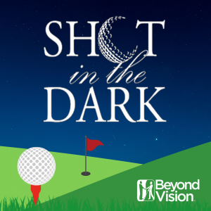Shot in the Dark - Beyond Vision - cartoon grass with a night sky and golf ball on a tee and a red flag at a hole